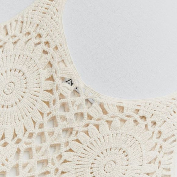 ZARA MACRAMÉ FRINGED KNIT DRESS - Picture 3 of 10